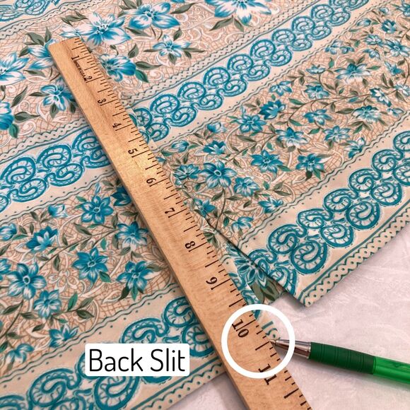 Midi Sleeveless Sheath Dress Floral Blue/Tan Women 18 Slit Career Koret Vintage - Picture 13 of 16